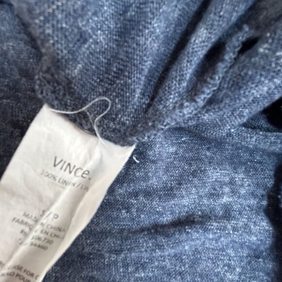 Vince Womens V-Neck Short Sleeve Top Small Linen Heathered Navy Casual Relaxed - Picture 4 of 8